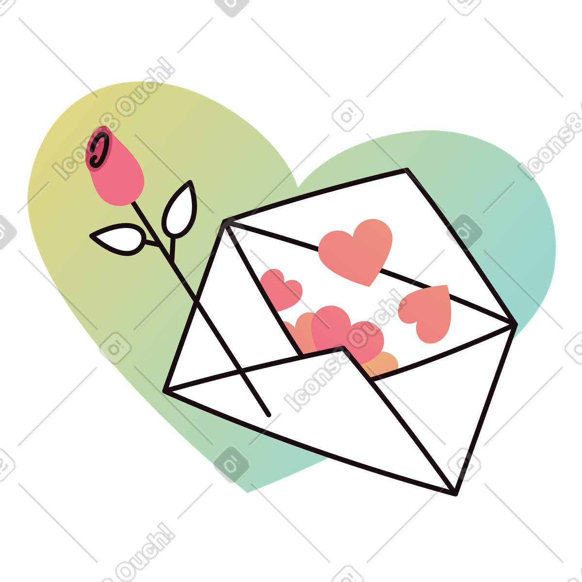 Ilustração de Rosa e envelope para o dia dos namorados em no estilo Delight baixar em PNG, SVG