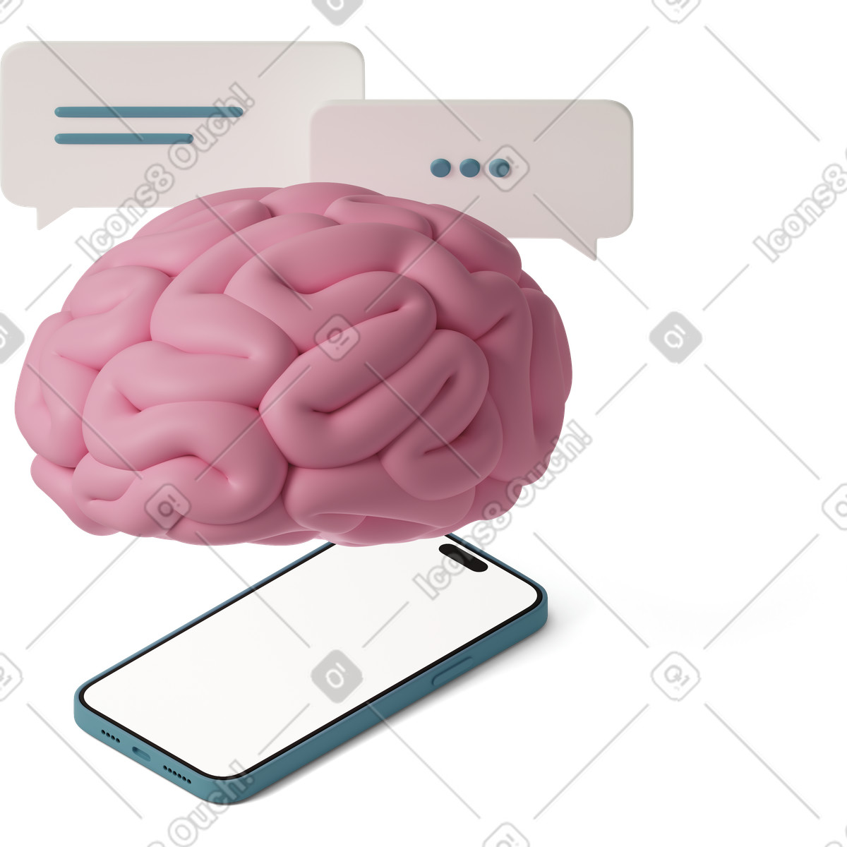 3D Casual life スタイルの Human brain on background of messages and mobile phone のイラストをPNG、SVG形式でダウンロード