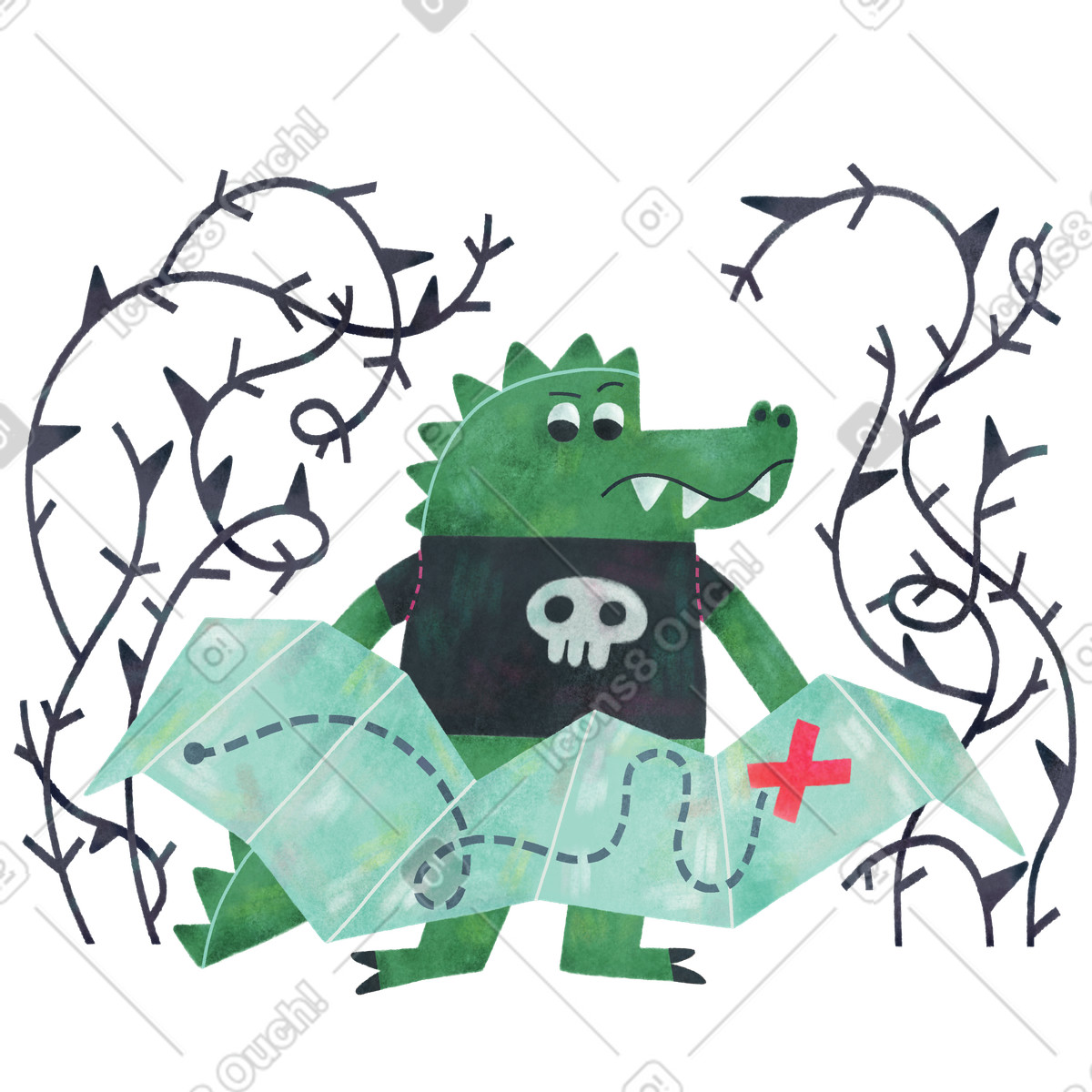 Crocodile confused by wrong route, Website not found or 502 bad gateway error-Illustration im Jungle-Stil als Download in PNG, SVG
