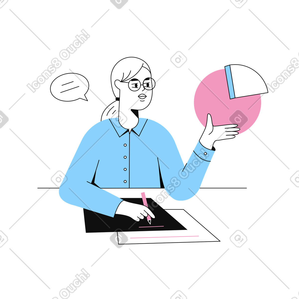 Ilustración Empresaria analizando plan de marketing en estilo Experimental a descargar en PNG y SVG