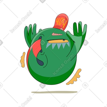 Page not found character with 404 sign running PNG, SVG