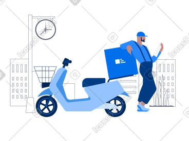 스쿠터 옆에 서 있는 배달원 PNG, SVG
