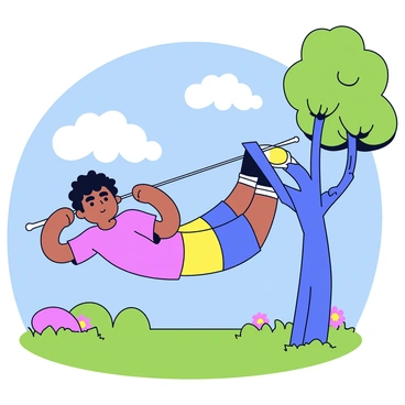 A person is performing an inverted row using a sturdy tree branch. The individual has a focused expression and is gripping the branch with both hands. The park scene features a bright blue sky with a few fluffy white clouds. Sunlight filters through the leaves of nearby trees, casting playful shadows on the grass. In the background, there are patches of green grass and a few colorful flowers dotting the landscape.