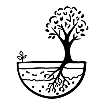 A cross-section of a landscape illustrating a tree growing from a small seedling to a majestic form. The layers show the roots below the soil, followed by the seedling stage with tender leaves. Above that, a young sapling emerges with a thicker trunk and more developed branches. Higher up, the tree is in its mature state, featuring a broad canopy of leaves and strong limbs. Each layer is detailed, showcasing the texture of the bark, the size of the leaves, and the progression of growth over time.