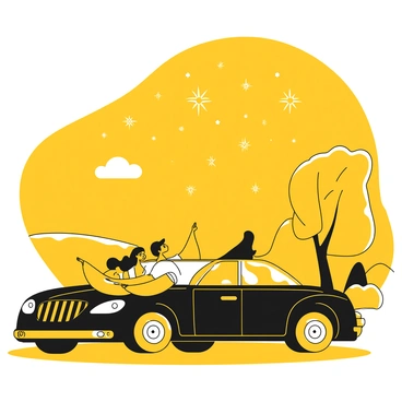 A couple lying on the hood of their car, stargazing on a clear night in the countryside