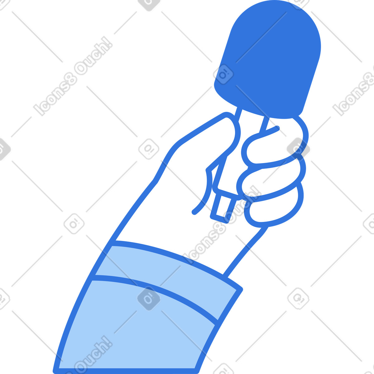 Hand holding microphone illustration in Sky style download in PNG, SVG