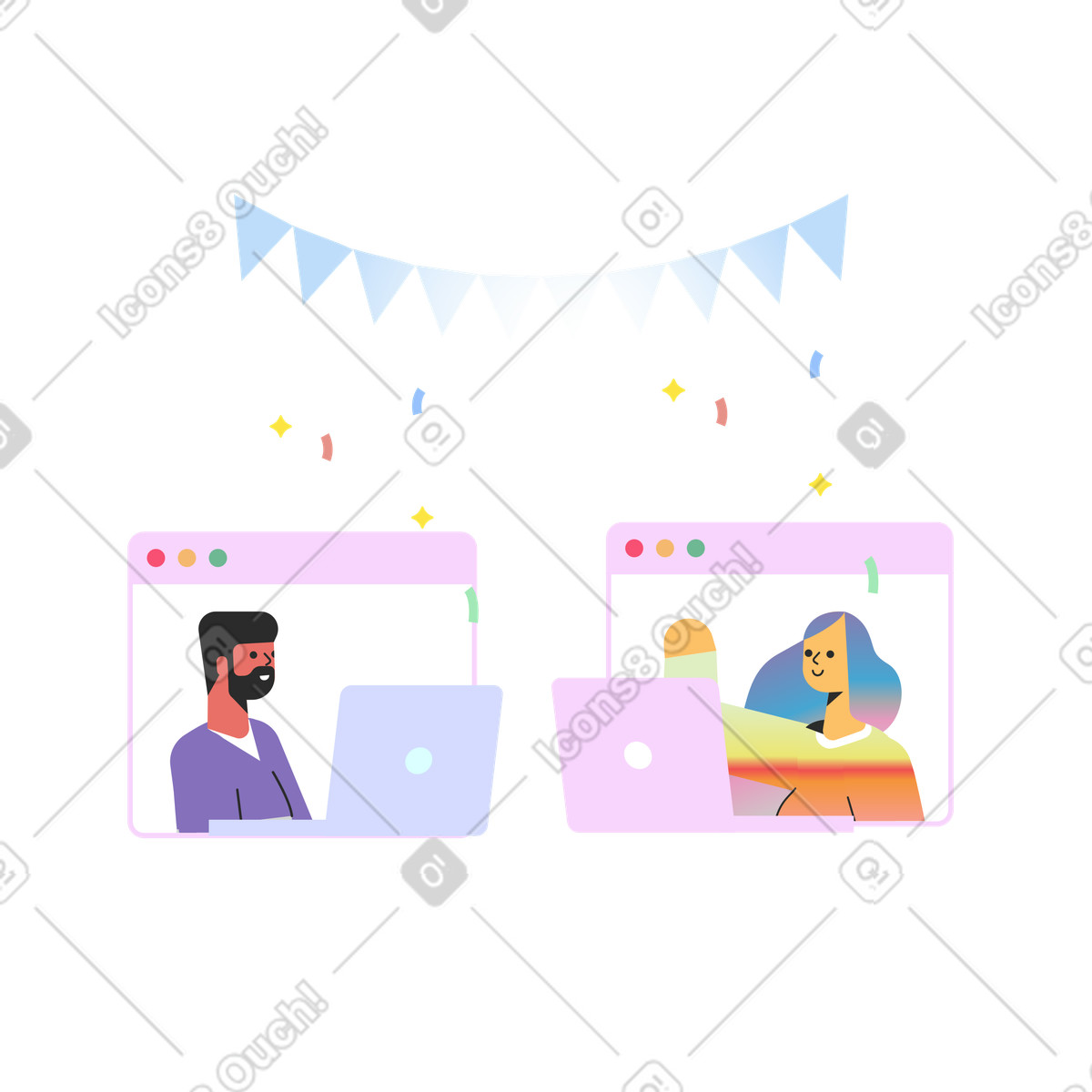 Zoom party illustration in Marginalia style download in PNG, SVG