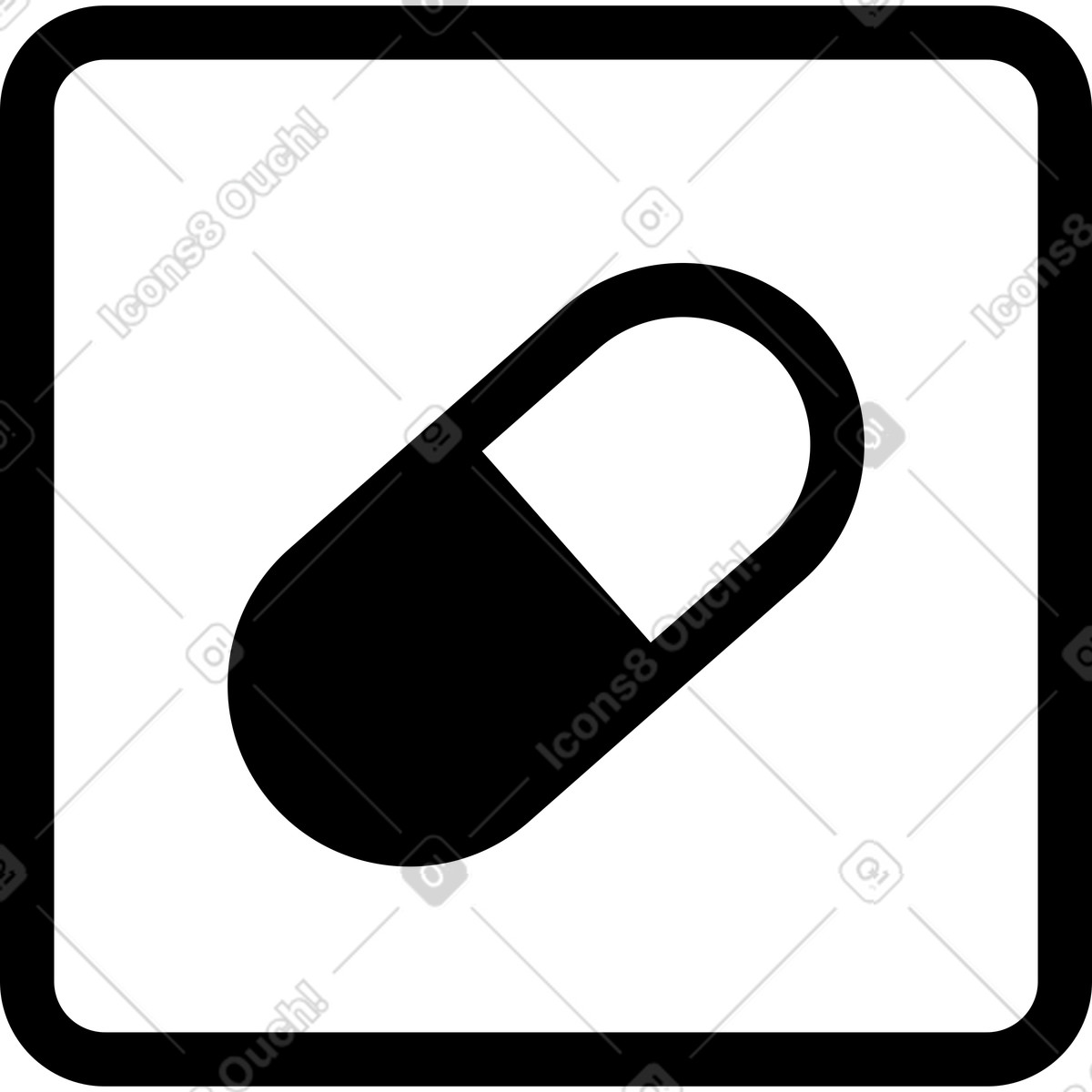 Pharmacy pill capsule within rounded square border frame illustrazione in stile Notion Line Art scarica in PNG, SVG