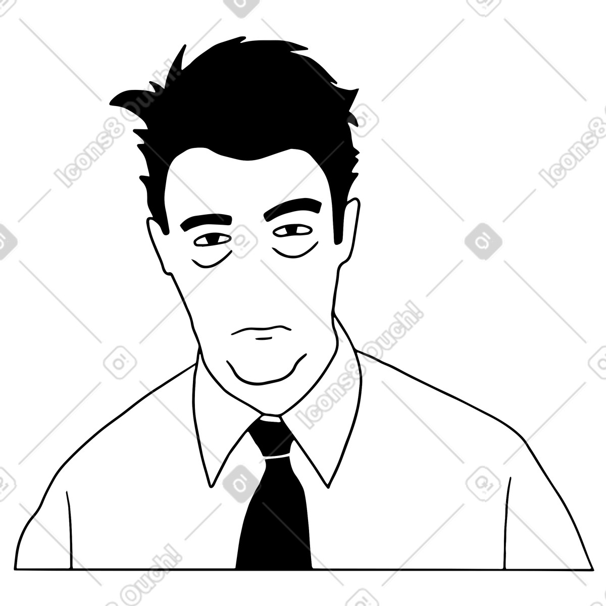 Ilustración Oficinista soñoliento mirando a la cámara en estilo Dudes descargar en PNG y SVG