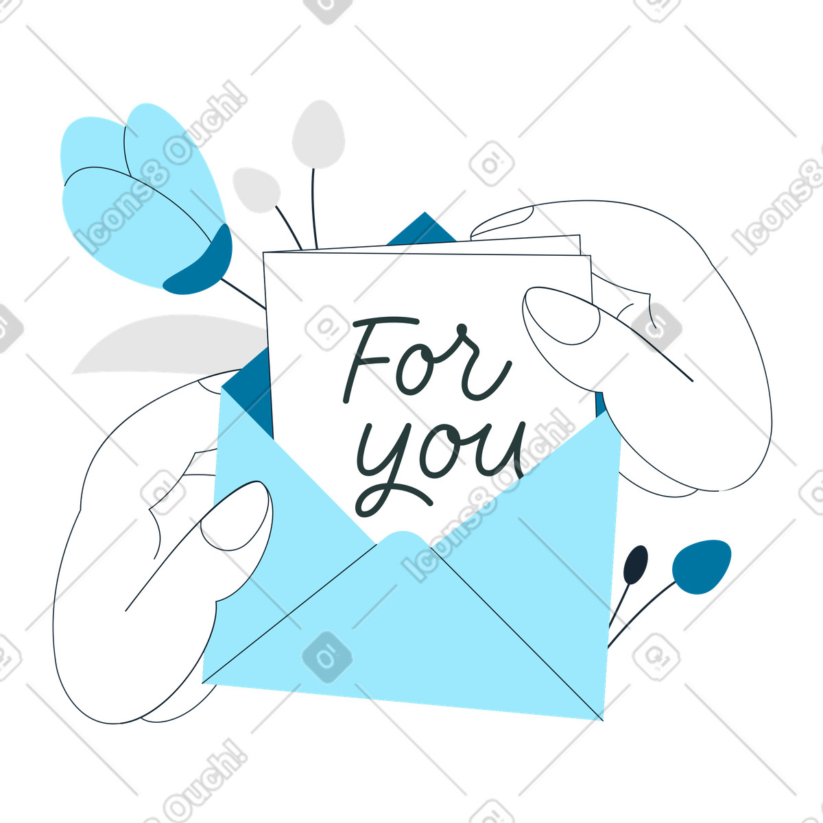 Holiday card with 'For you' text, Thoughtful greeting or appreciation gesture-Illustration im Indigo-Stil als Download in PNG, SVG