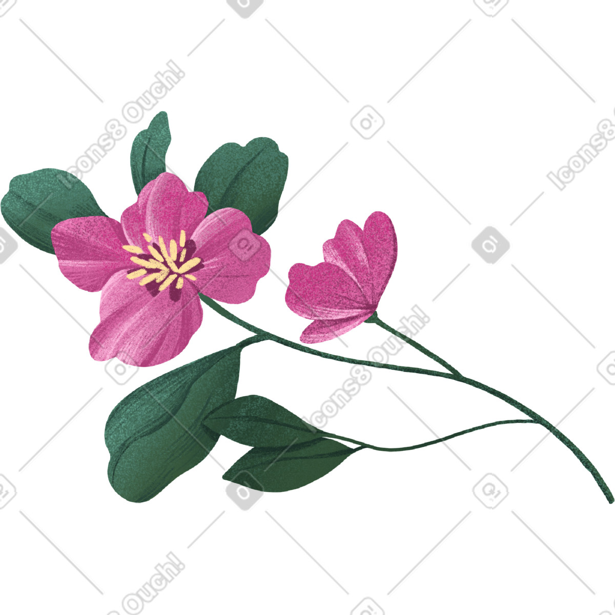 Branch with burgundy flowers and green leaves-Illustration im Floral-Stil als Download in PNG, SVG