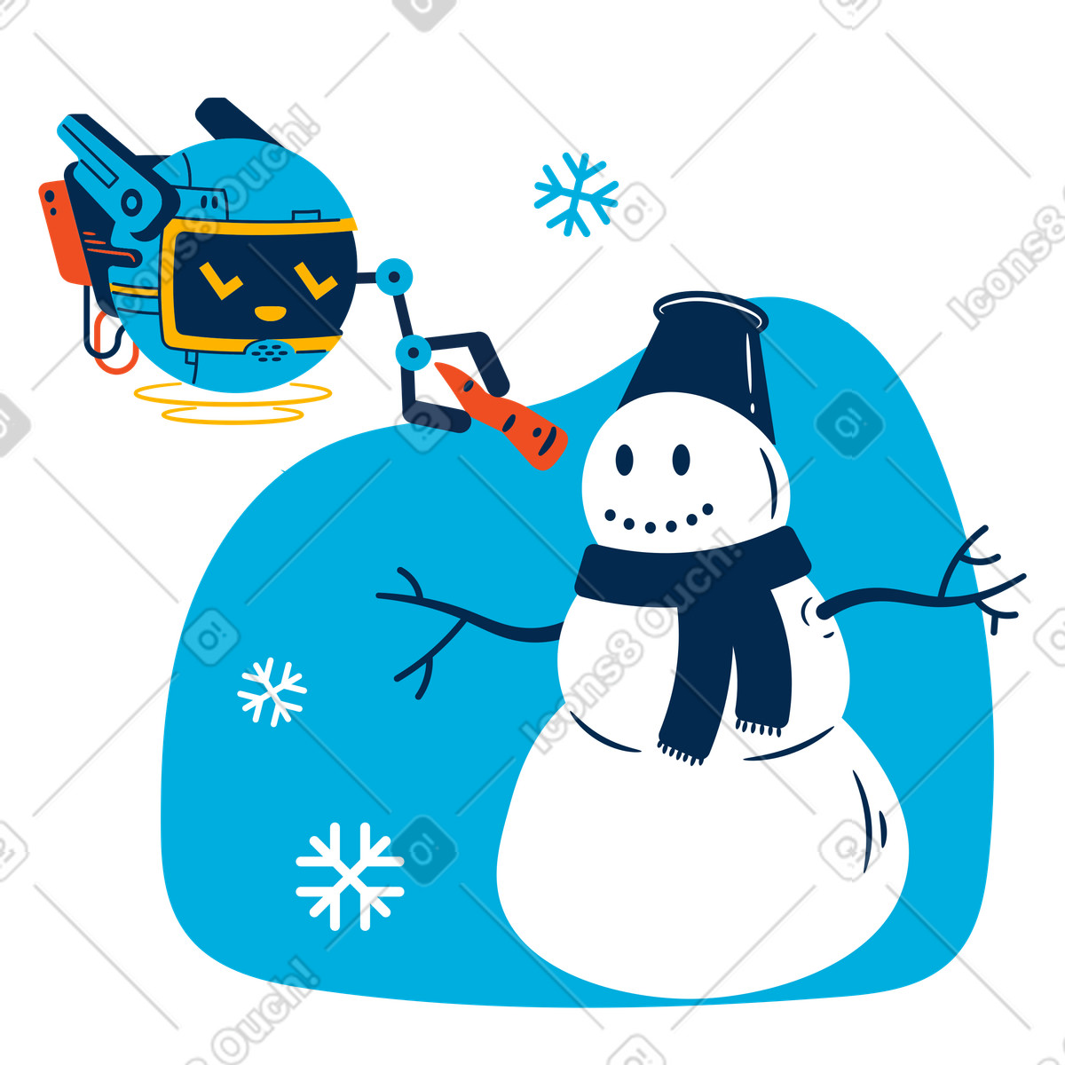 Drone building a snowman almost done illustration in PNG, SVG