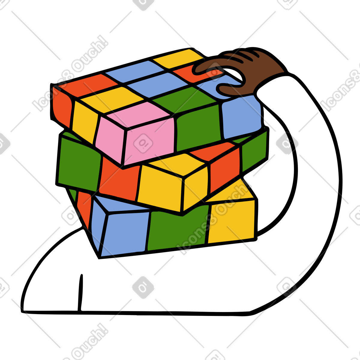 Person with Rubik's cube head thinking illustration in Comic style download in PNG, SVG