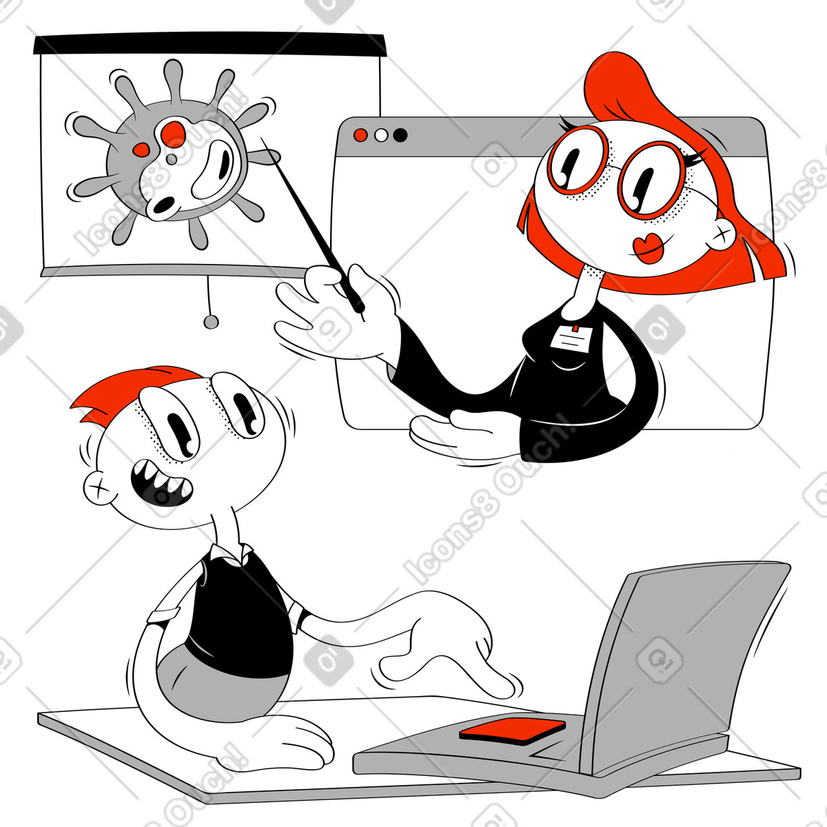 Student attending virtual class illustration teaching clipart digital learning PNG download