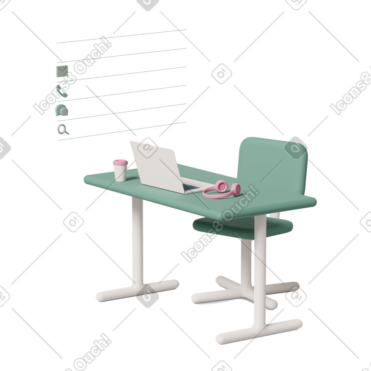 Workspace with laptop illustrazione in stile 3D Casual life scarica in PNG, SVG