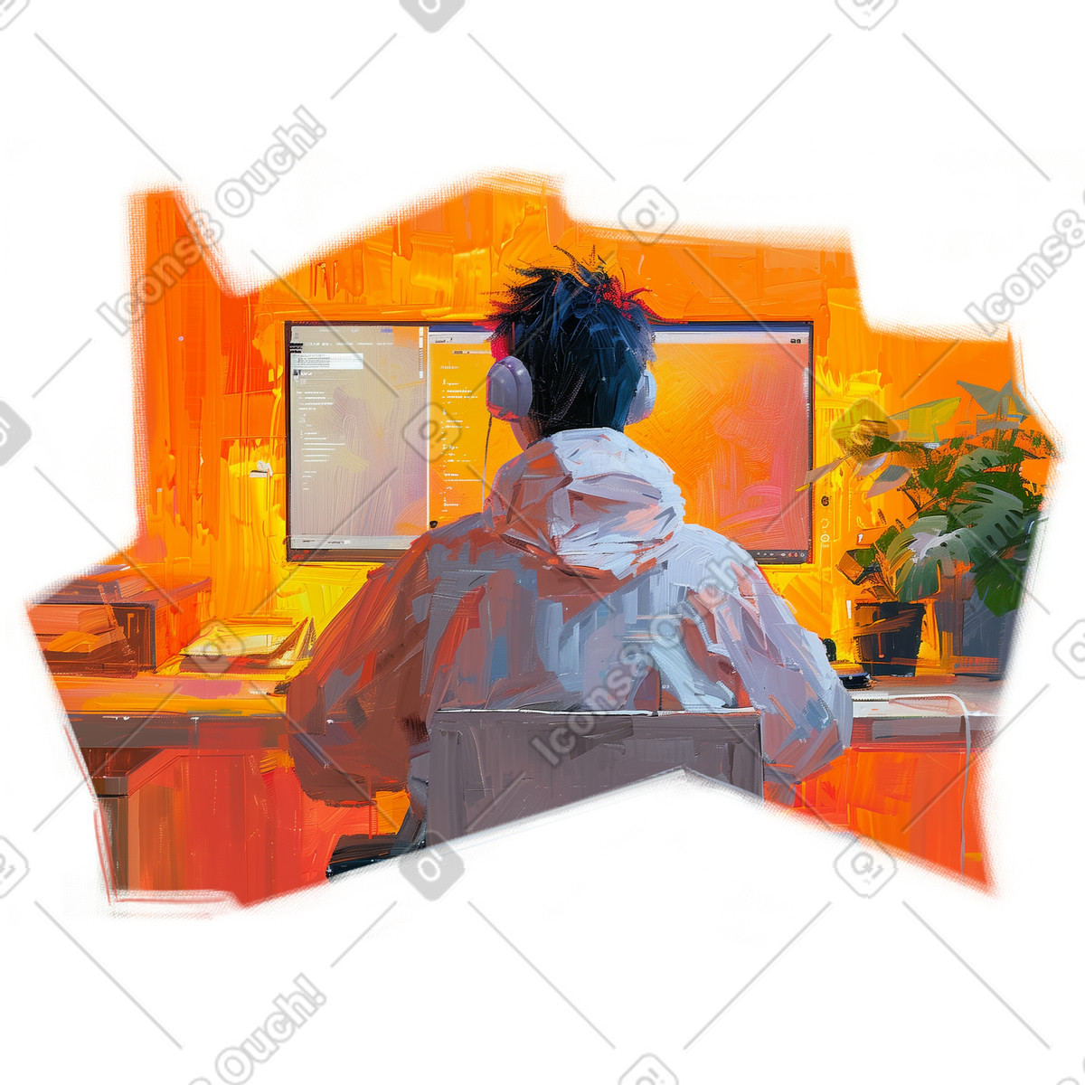 Ölgemälde eines home-office-Illustration im Pictorial-Stil als Download in PNG, SVG