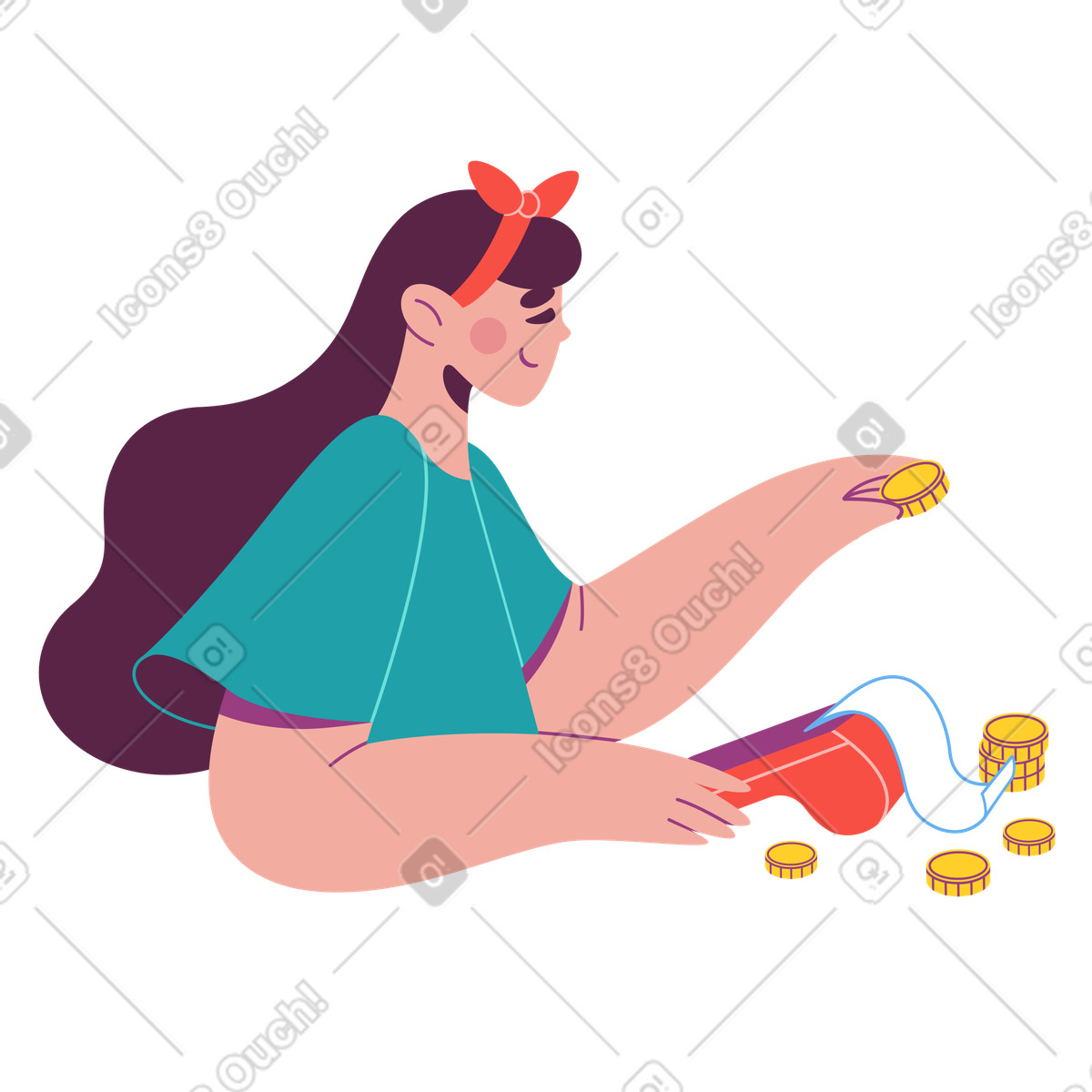 Иллюстрация Cashier counting coins at register, retail checkout process в стиле Sammy — скачать в форматах PNG, SVG