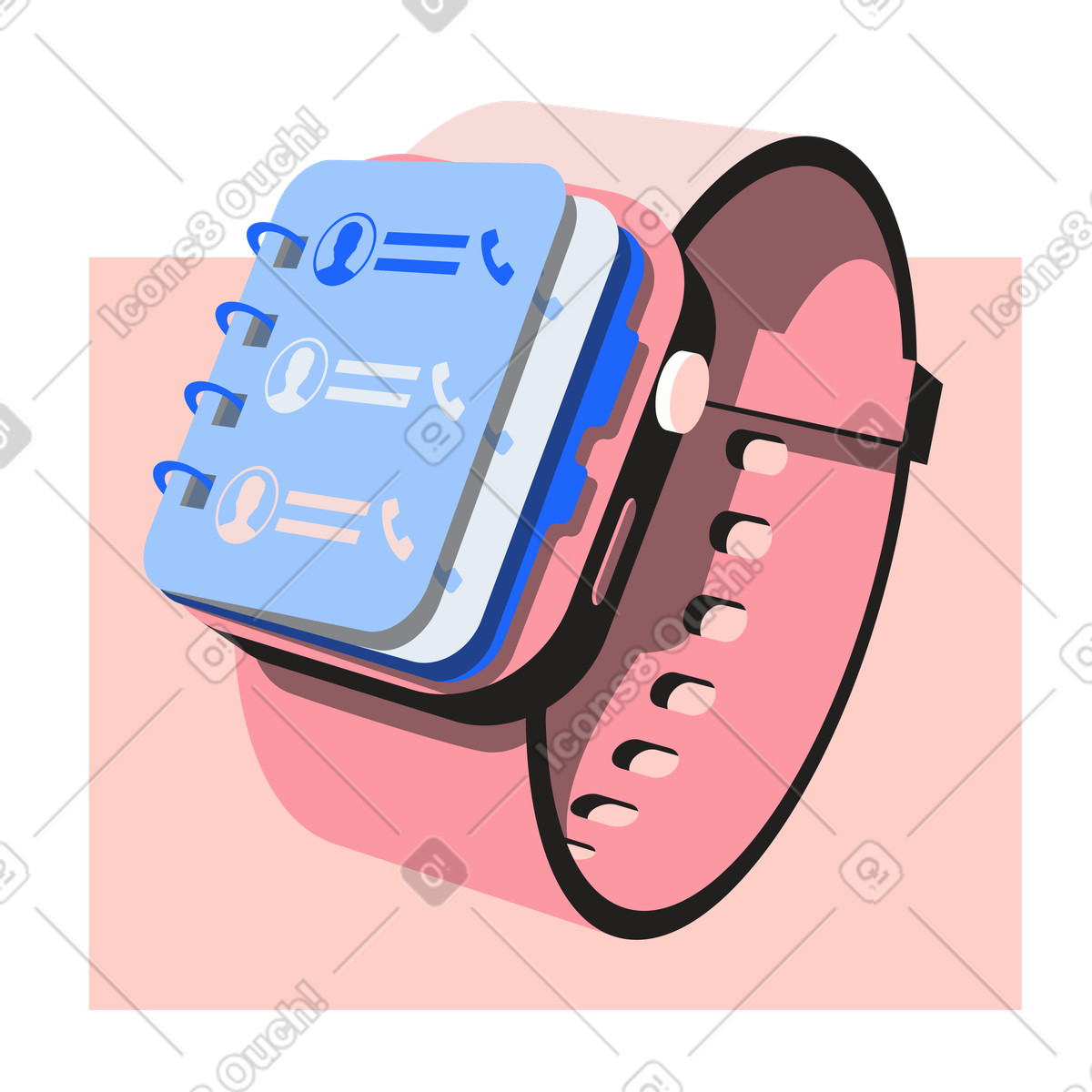 Иллюстрация Контакты на экране умных часов  в PNG и SVG