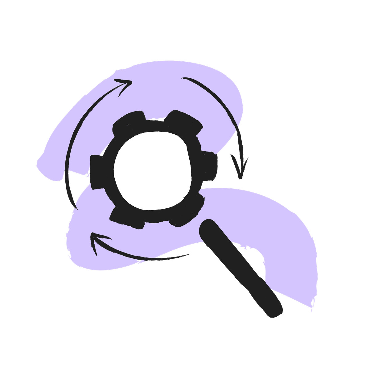 Ilustración Gear-shaped magnifying glass, Search engine optimization and analytics en estilo Pixeltrue icons a descargar en PNG y SVG