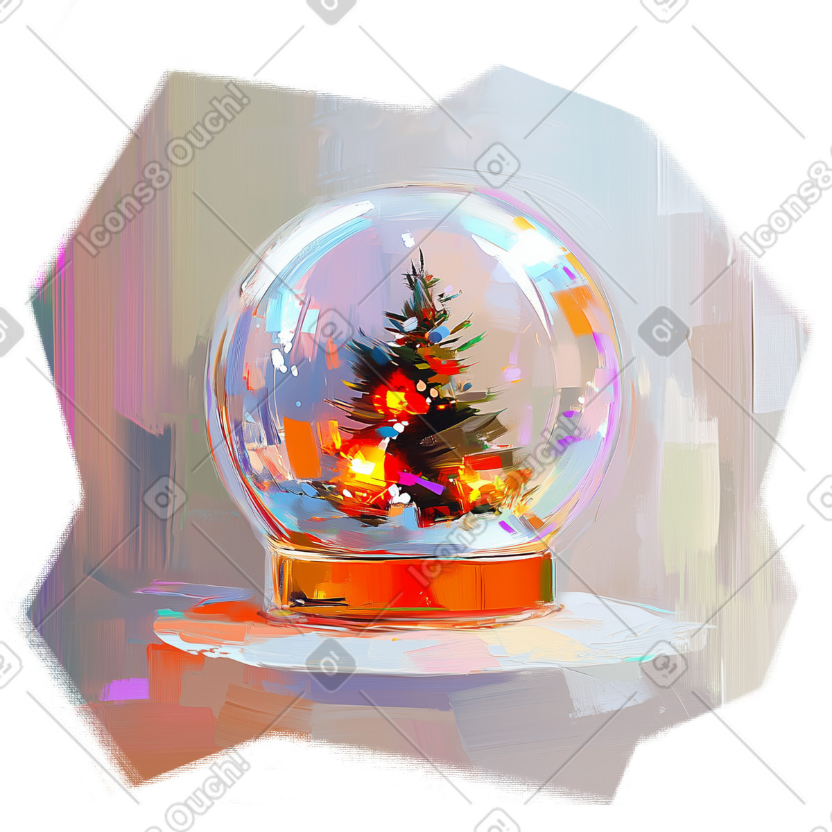 Ilustración Pintura al óleo de bola nieve con árbol navidad en estilo Pictorial a descargar en PNG y SVG