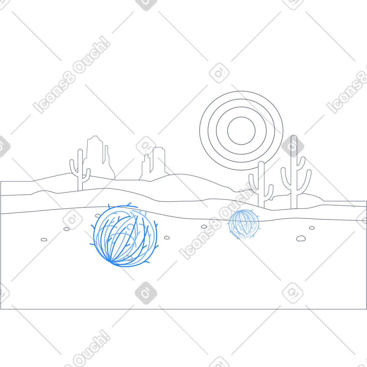 Paesaggio desertico con tumbleweed e cactus illustrazione in stile Urban scarica in PNG, SVG