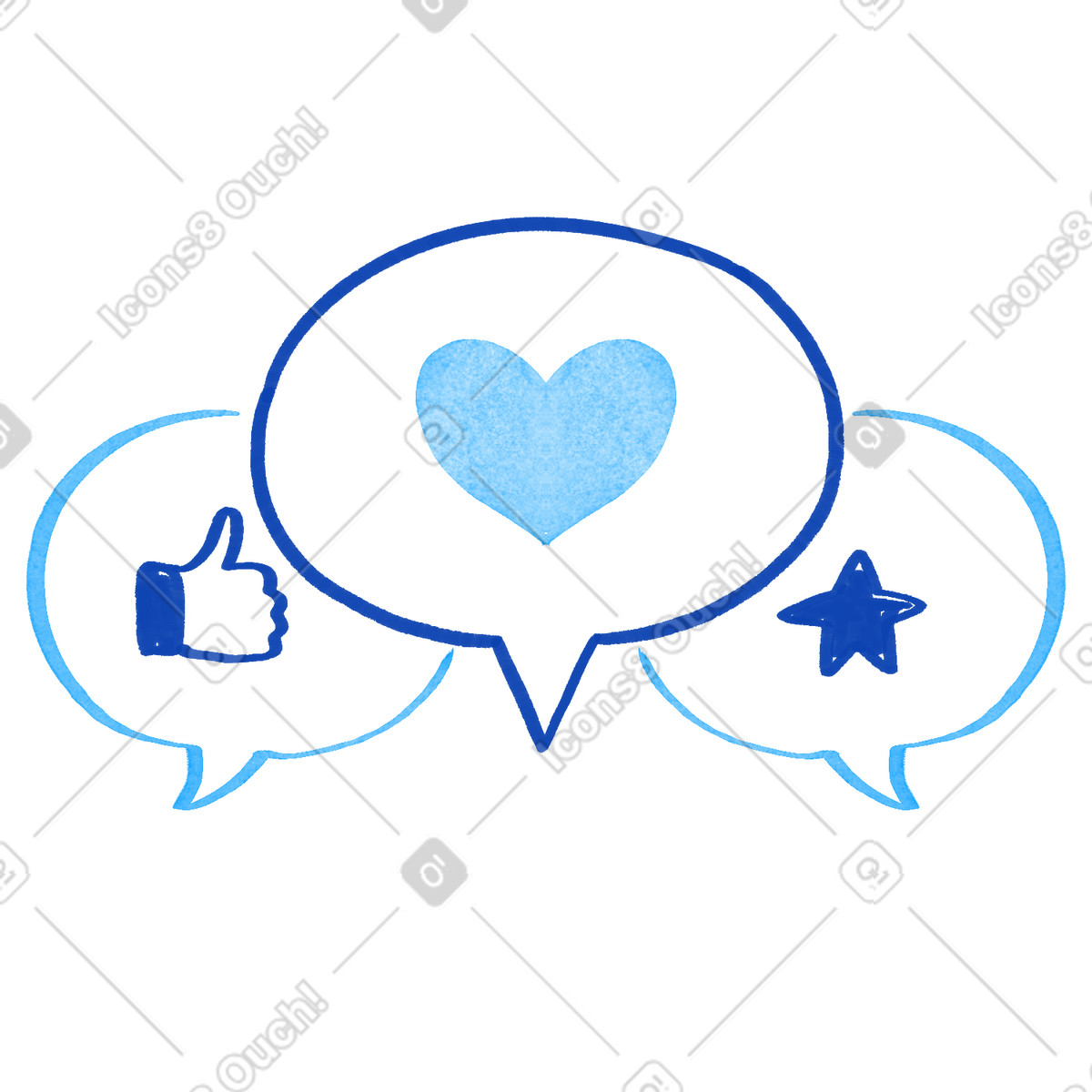 Illustration Heart reaction bubble with like thumb and star feedback icons dans le style Tint à télécharger aux formats PNG, SVG