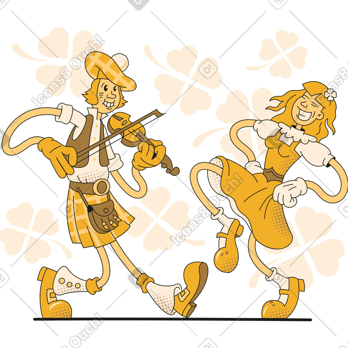 Man playing the violin and woman dancing-Illustration im Rubber-Stil als Download in PNG, SVG
