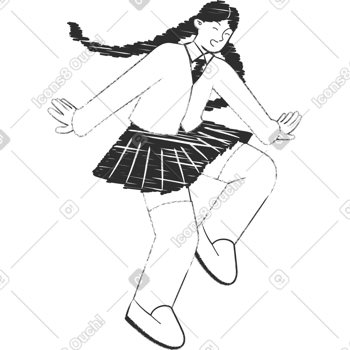 下载 Graphite 风格的 女孩单腿跳跃 插画，支持 PNG、SVG 格式