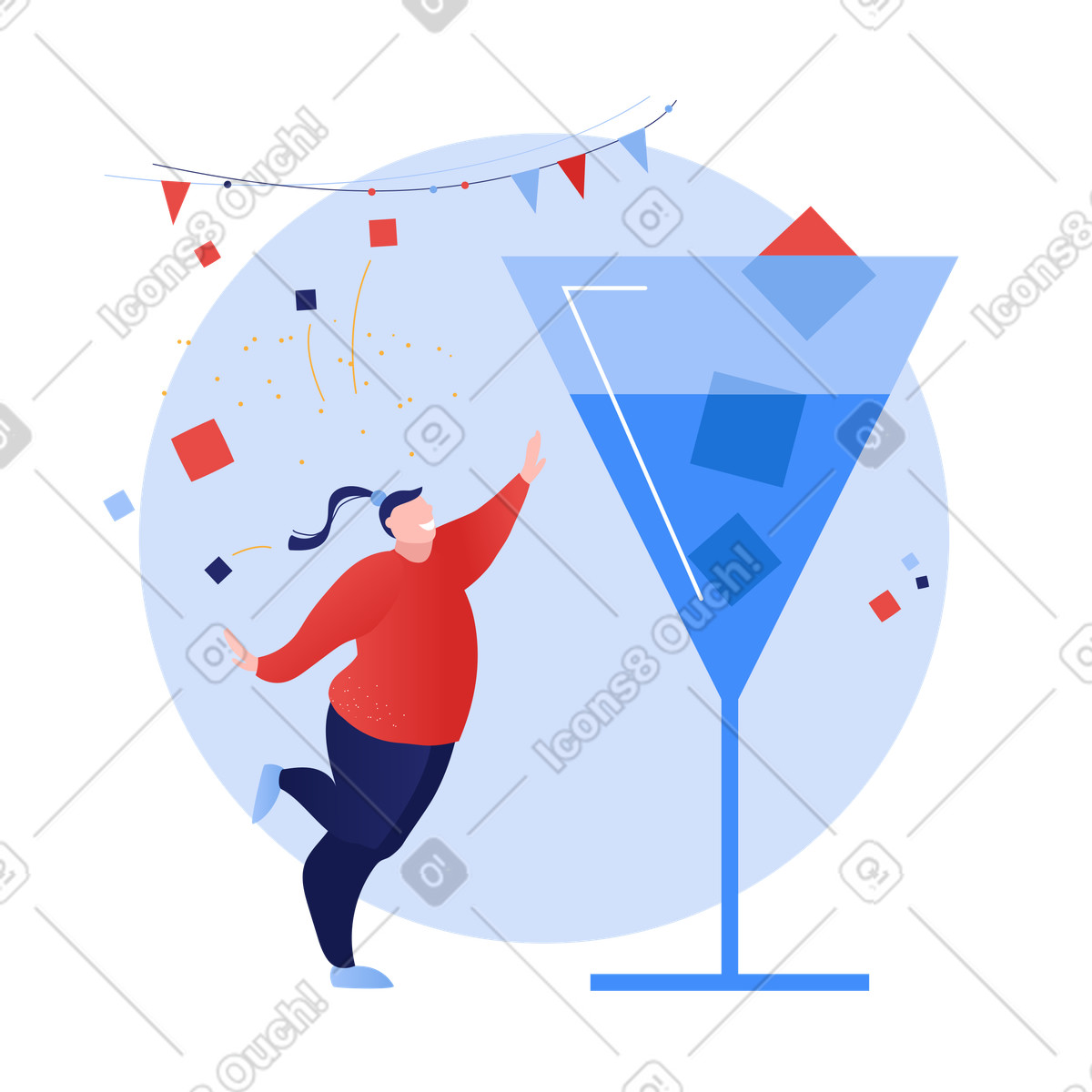 Woman and giant cocktail glass at party illustration in Clip style download in PNG, SVG