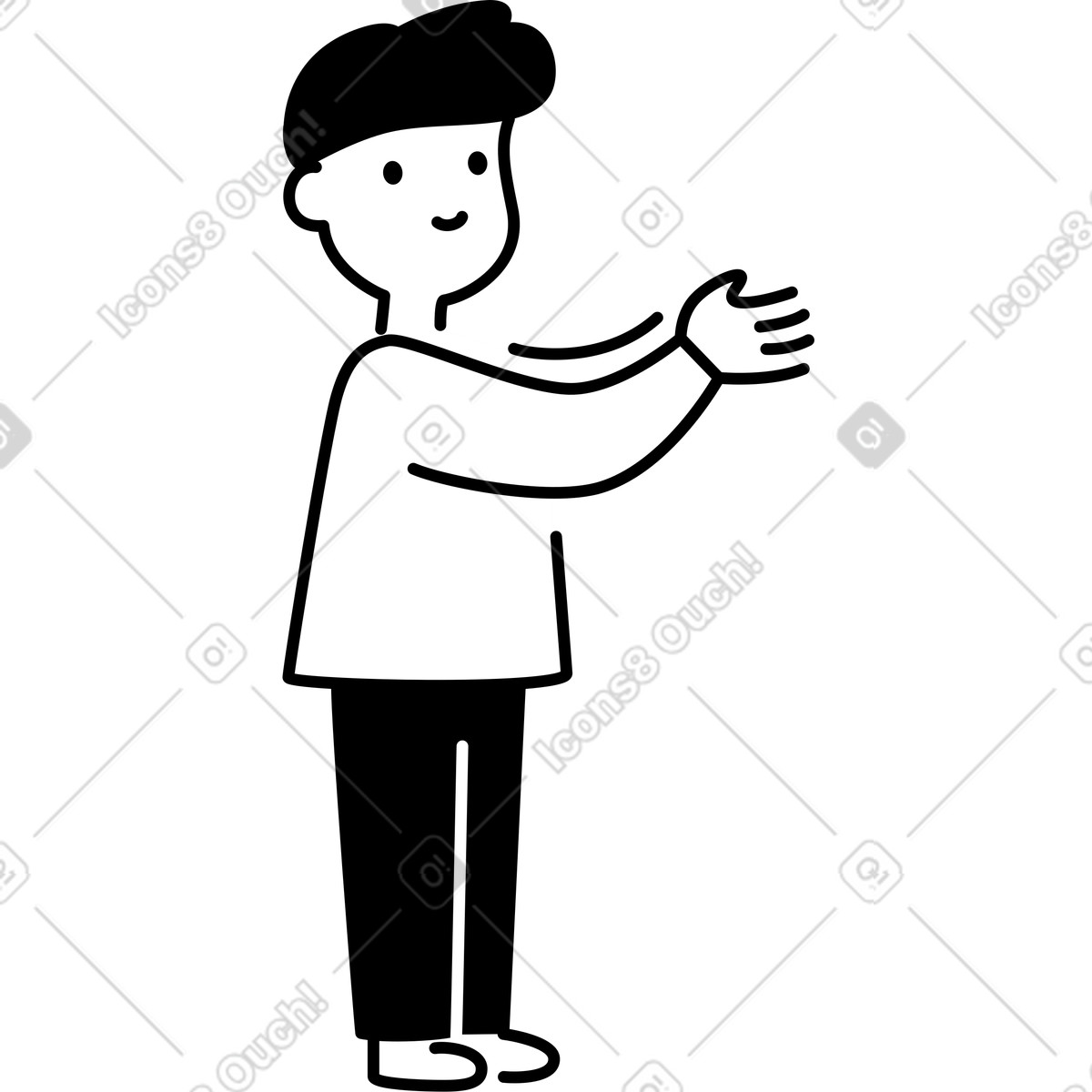 Ilustração de Character holding out hand with smile and simple body shape em no estilo Notion Line Art para baixar em PNG, SVG
