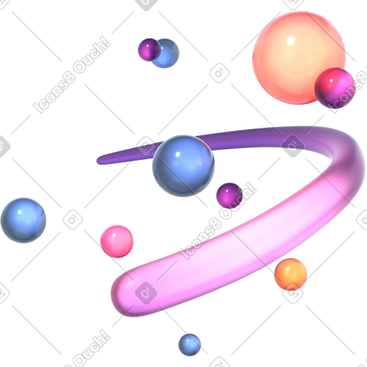 공중에 떠 있는 유리 공을 이용한 역동적인 구성 illustration in 3D Glassy style download in PNG, SVG