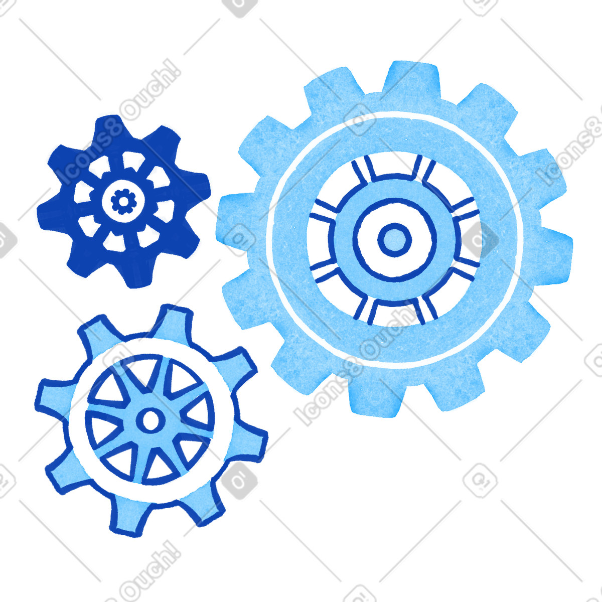 Gears interlocking blue cogwheels symbolizing teamwork and mechanical collaboration illustrazione in stile Tint scarica in PNG, SVG