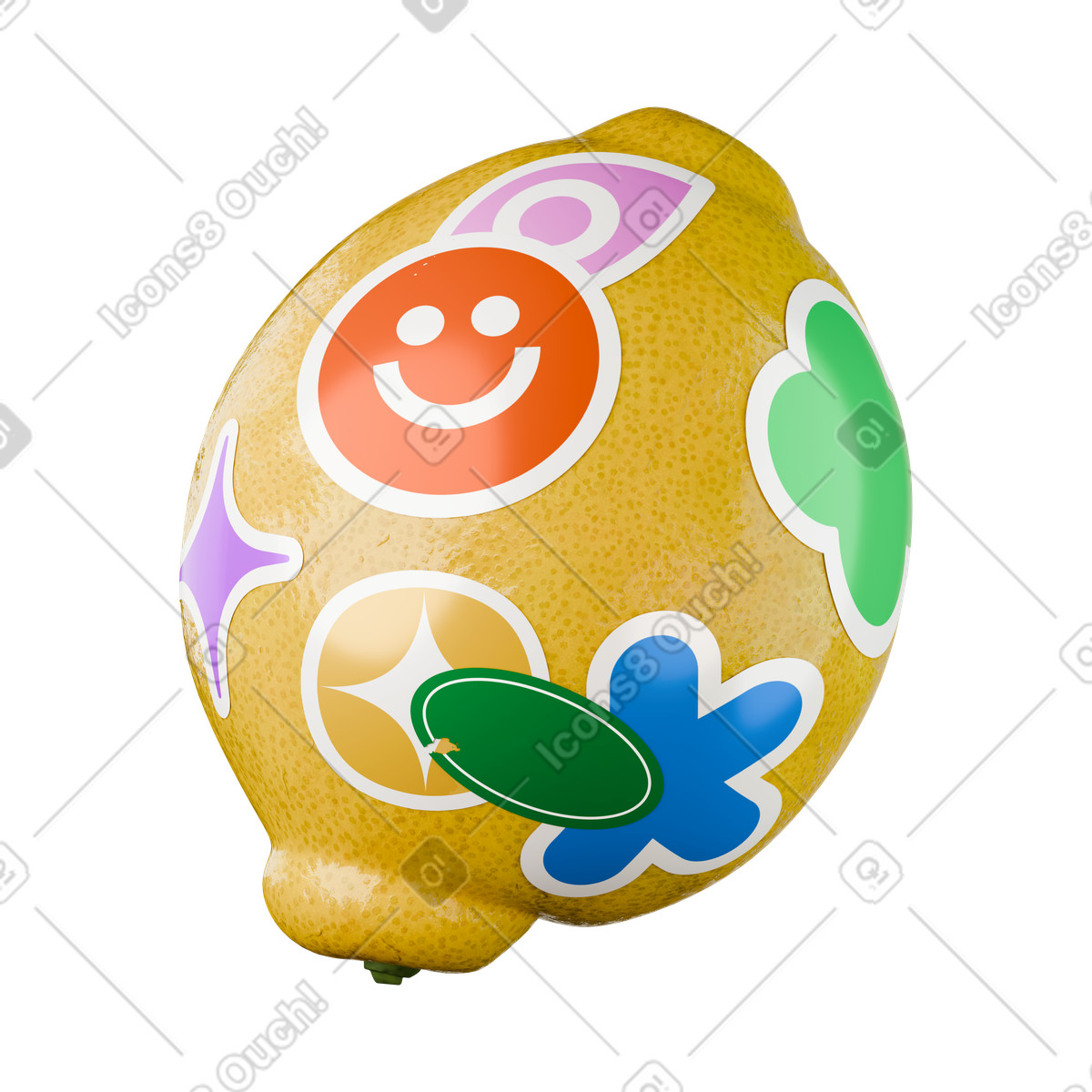 Ilustração de Limão com adesivos em no estilo 3D Stickle para baixar em PNG, SVG