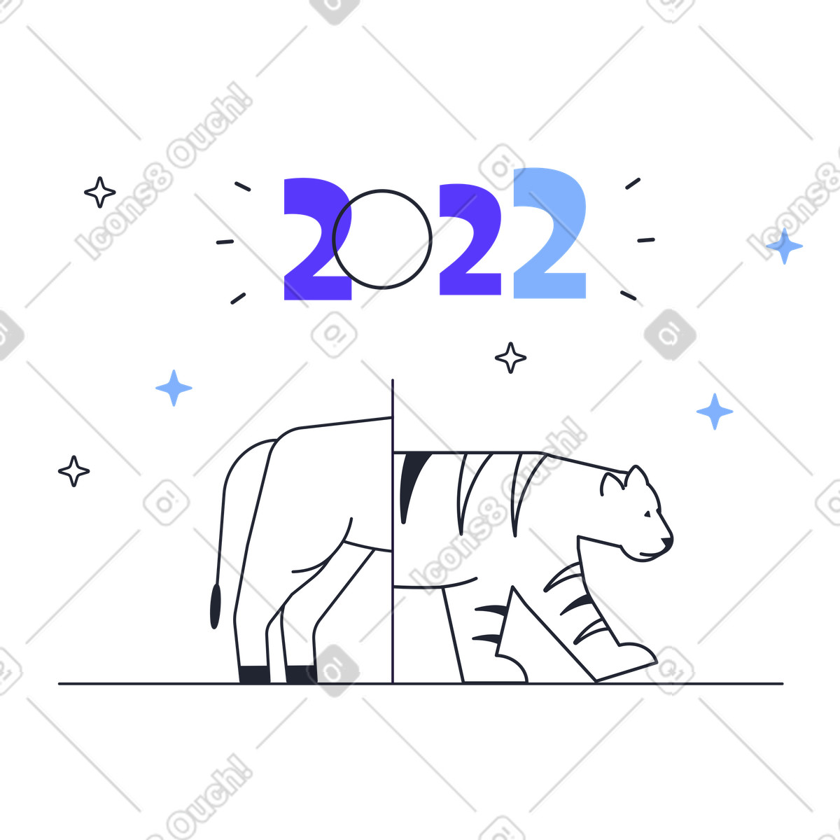 Arriva la tigre del 2022, il toro se ne va illustrazione in stile Pablita scarica in PNG, SVG