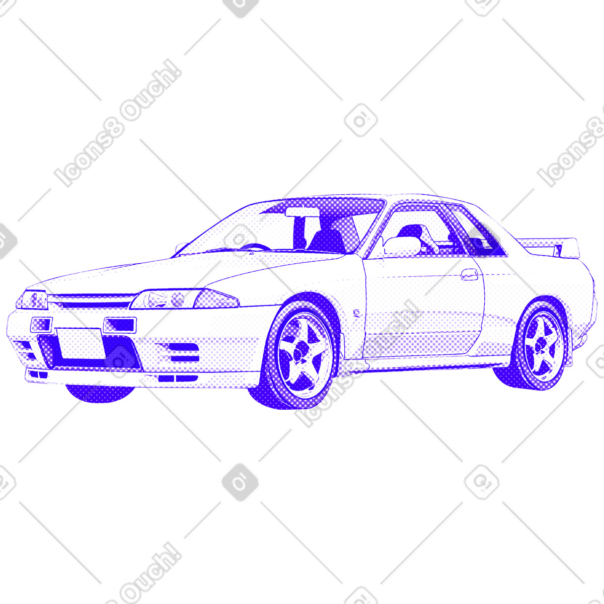 Nissan skyline r front view illustration in Halftone style download in PNG, SVG