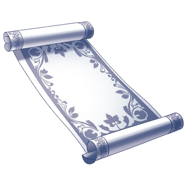 A decorative scroll completely unrolled, showcasing intricate medieval floral patterns throughout the surface. The patterns consist of stylized leaves and blossoms interwoven in a symmetrical design. The edges of the scroll are embellished with ornate borders, featuring delicate motifs. The scroll has a textured appearance, suggesting the use of fine materials in its creation.