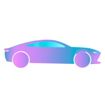 A sleek car outline with sharp edges and a streamlined design. The body of the car is filled with a smooth gradient that transitions through vibrant shades of blue, pink, and purple. The gradient creates a flowing effect, blending seamlessly from one color to another. The outline of the car is distinct and clearly defined against the colorful fill, emphasizing its modern shape. There are no details on the wheels or windows, keeping the focus solely on the gradient-filled car silhouette.
