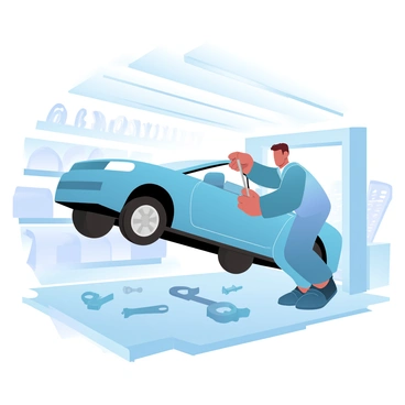 A mechanic fixing a car engine in a workshop