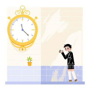 Hanako-kun standing beside a large, ornate clock in the bathroom