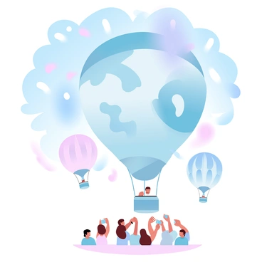 A vibrant hot air balloon festival is taking place in a clear blue sky. Numerous colorful hot air balloons shaped like "bretzels" are floating gently above. Each balloon showcases a unique pattern and color scheme, contributing to a vivid display of pastel hues. Below, the ground is dotted with spectators gazing up in admiration, while some are taking pictures. The scene is filled with a sense of wonder and excitement as the balloons sway softly in the breeze.