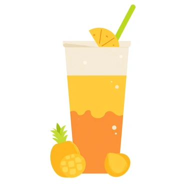 A refreshing tropical fruit smoothie in a glass, with layers of mango, pineapple, and coconut.
