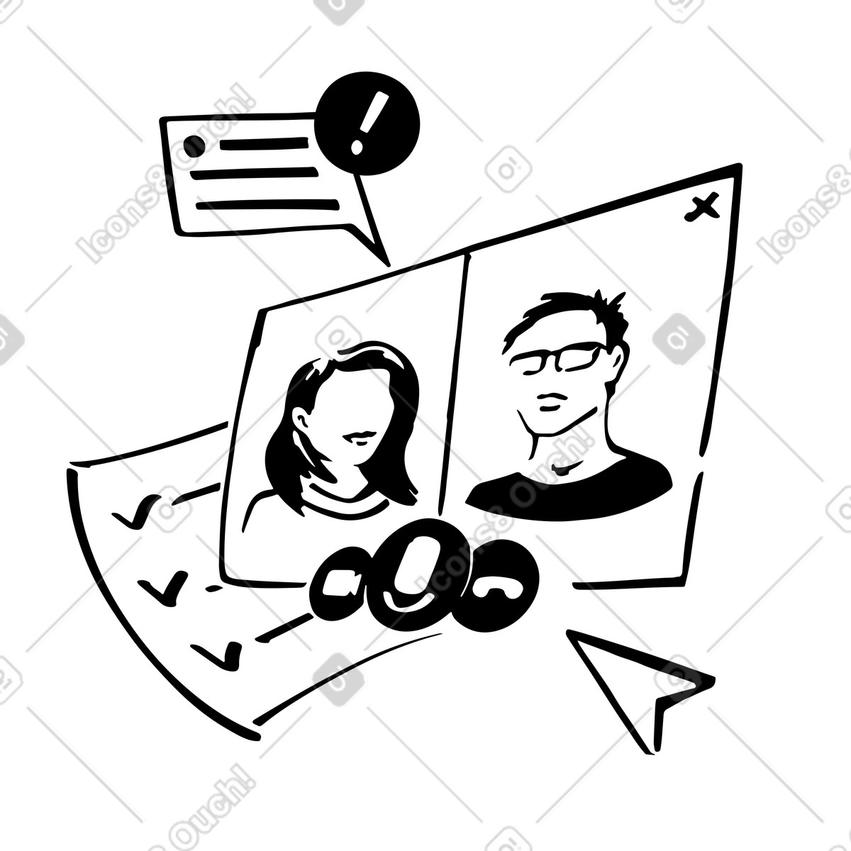 Business team on video call, Remote collaboration or online meeting illustration in Line style download in PNG, SVG