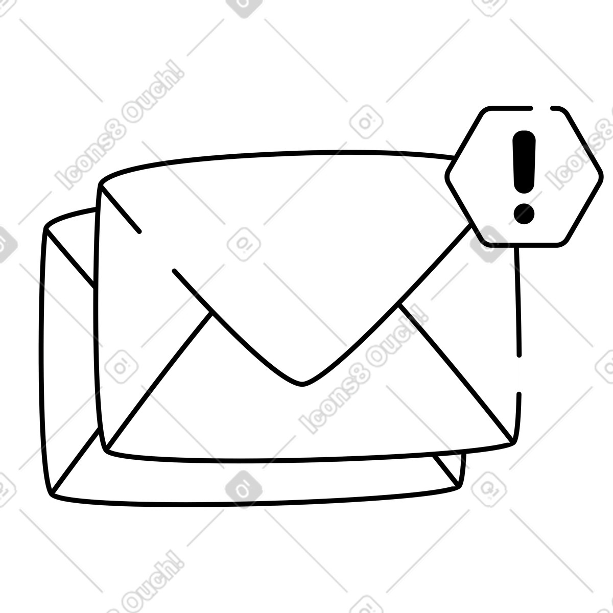 下载 Notion Line Art 风格的 Spam email envelope with exclamation mark security alert symbol 插画，支持 PNG、SVG 格式