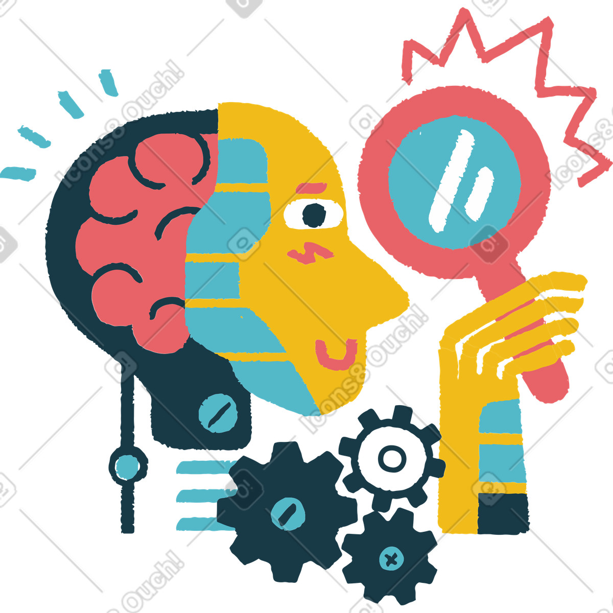 A person holding magnifying glass in their hand illustration Flamenco style download PNG, SVG