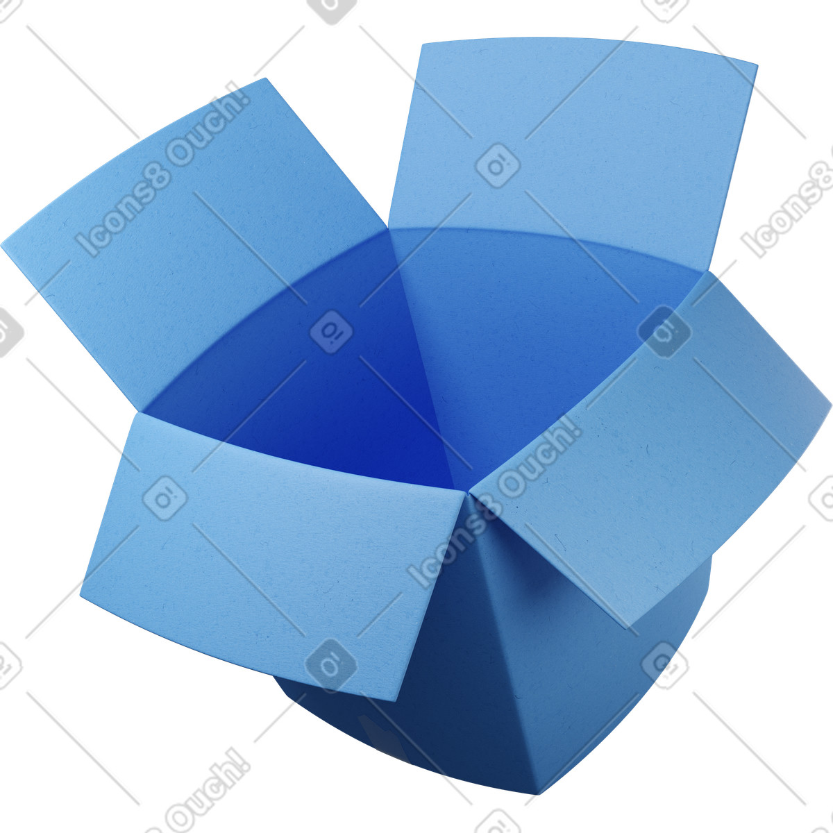 Blue opened box flying tilted left illustration in 3D Buddy style download in PNG, SVG