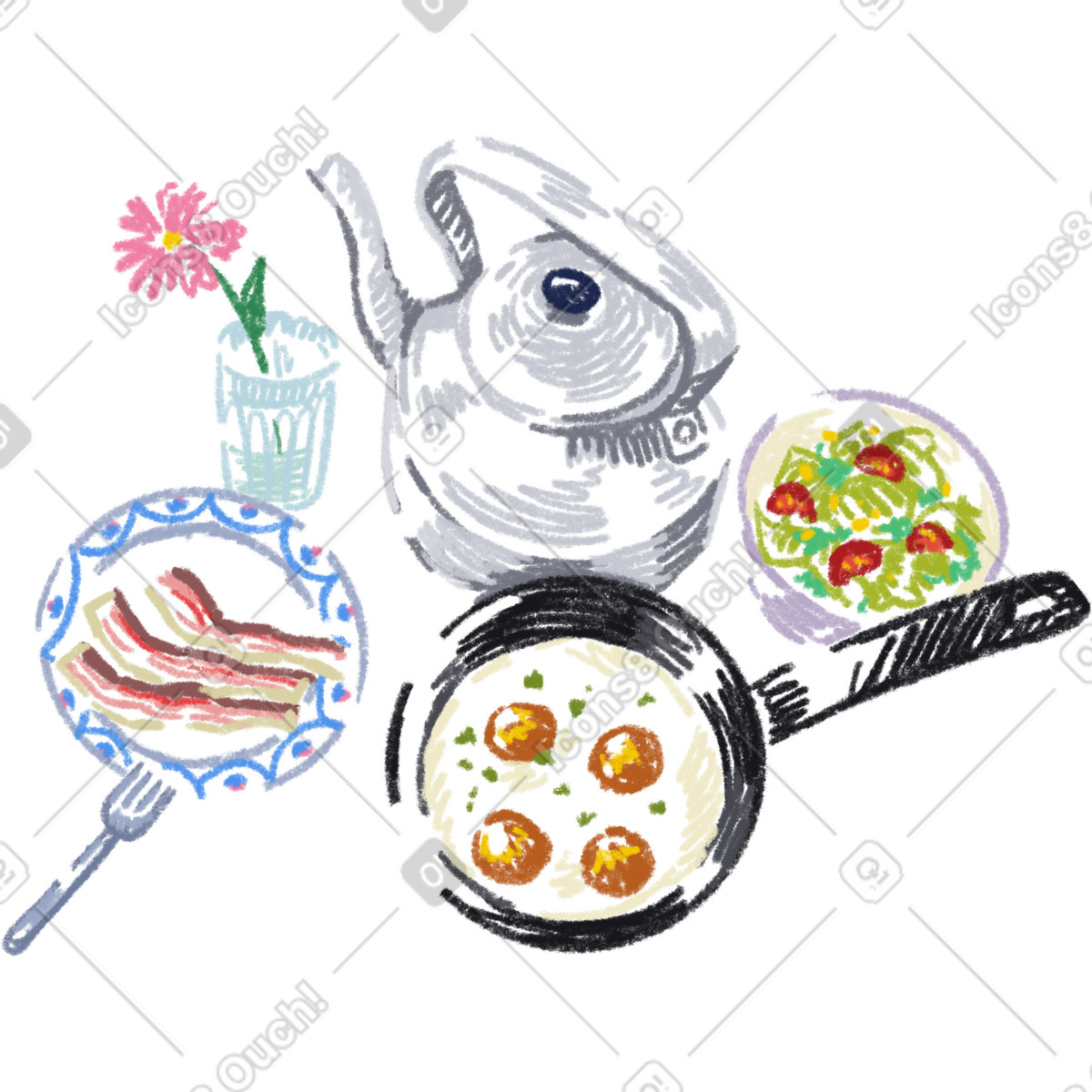 Sketchbook 스타일의 Breakfast 일러스트레이션 PNG, SVG 다운로드