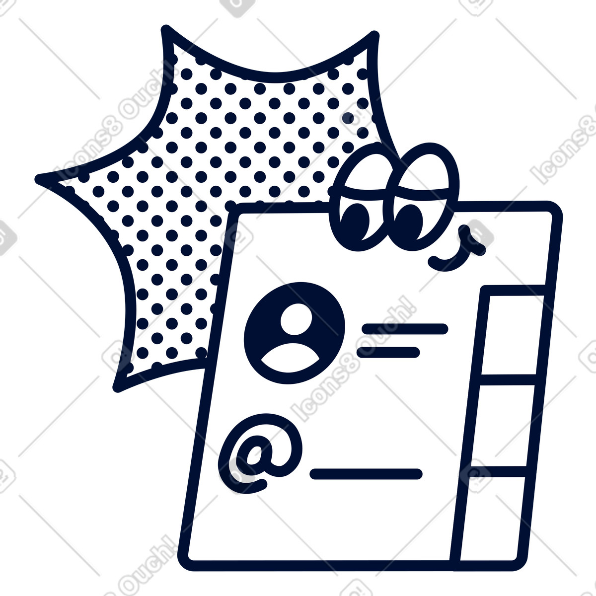 Address book character with email symbol and profile avatar icon illustrazione in stile Blink scarica in PNG, SVG
