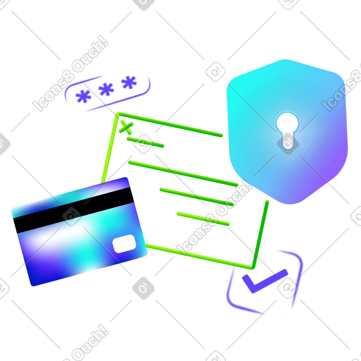 下载 Pure 风格的 安全在线支付完成 插画，支持 PNG、SVG 格式