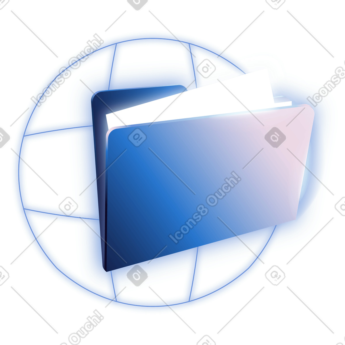 Blue digital folder with papers, online document management illustration in Dimension style download in PNG, SVG