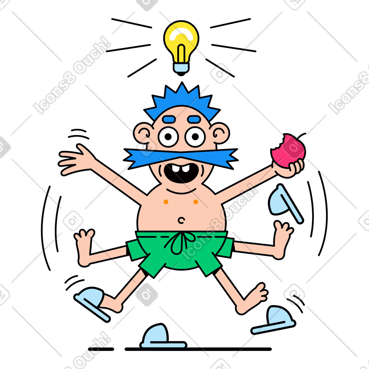 Mann mit einem apfel kommt auf eine idee-Illustration im Droll-Stil als Download in PNG, SVG
